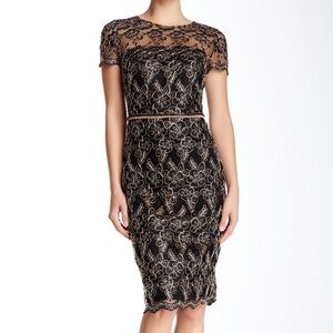 NWT David Meister Black Gold Beaded Embroidered Sheath Dress